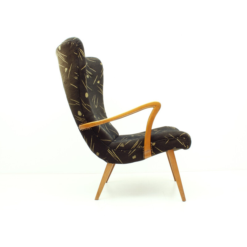 Vintage German Cherrywood Wingback Lounge Chair - 1950s