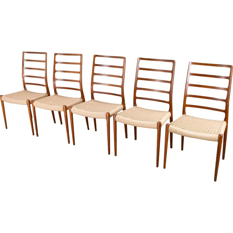 Set of 5 vintage dining chairs by N.O.Moller for J.L. Møllers - 1950