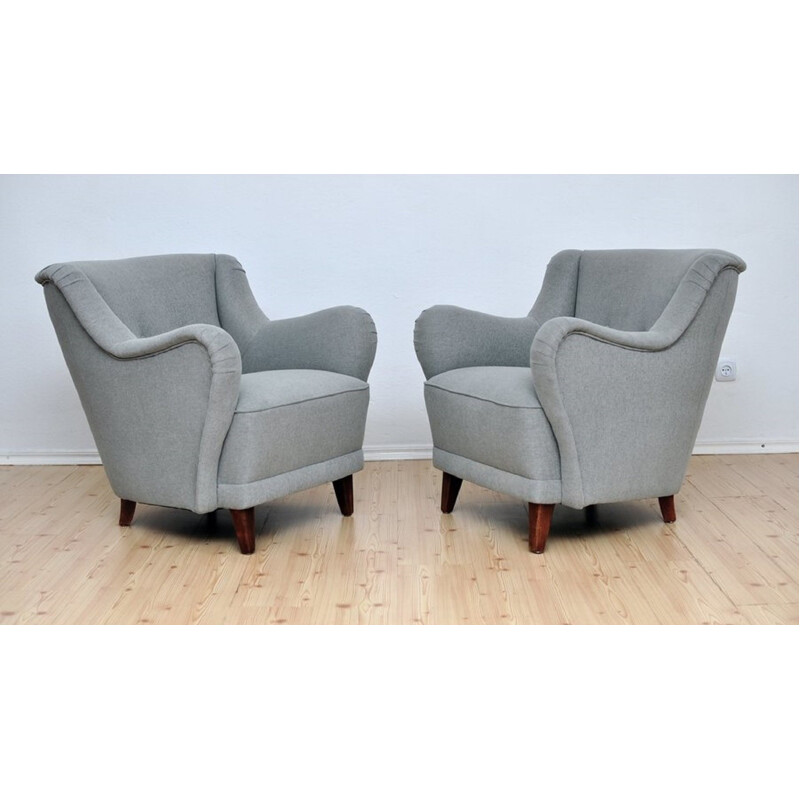 Pair of grey fabric vintage armchairs - 1950s
