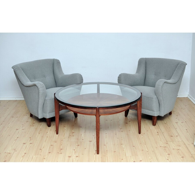 Pair of grey fabric vintage armchairs - 1950s