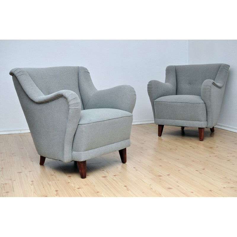 Paire de fauteuils vintage Gris en tissu - 1950