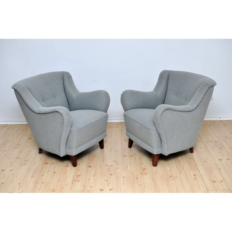 Pair of grey fabric vintage armchairs - 1950s