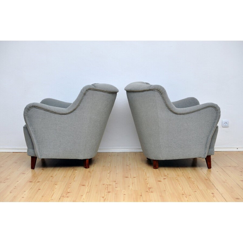 Pair of grey fabric vintage armchairs - 1950s
