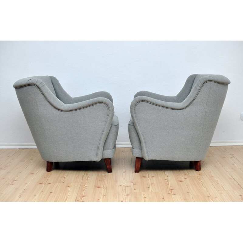 Pair of grey fabric vintage armchairs - 1950s