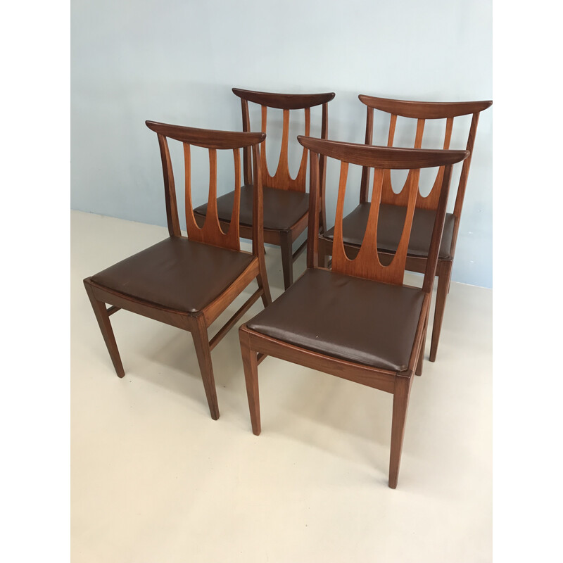 Suite de 4 chaises à repas marrons en teck par G-plan England - 1960