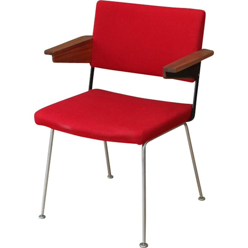 Chaise à repas rouge en teck par A.R. Cordemeijer pour Gispen - 1960