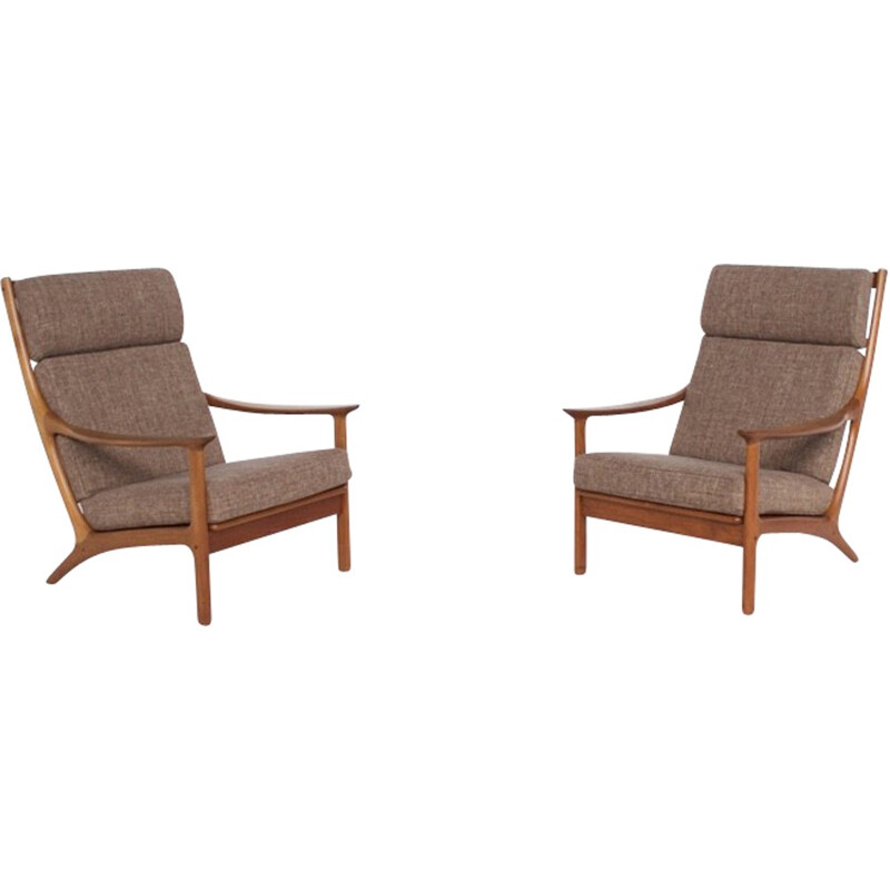 Vintage set of 2 armchairs in teak by Edvard Valentine for Fraska - 1950s