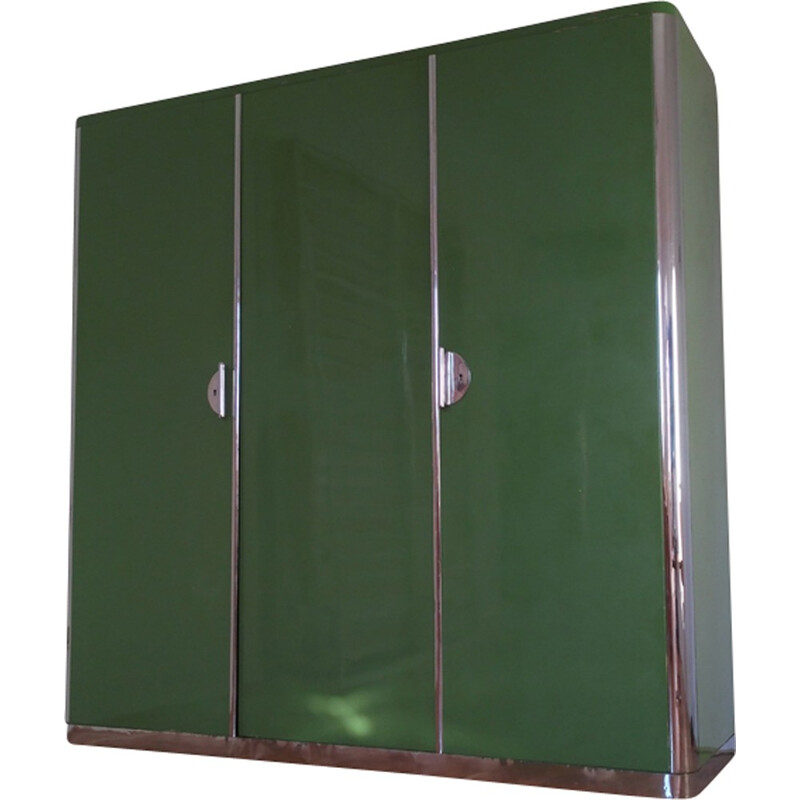 Vintage green and chrome cabinet by Rudolf Vichr, Czechoslovakia 1930