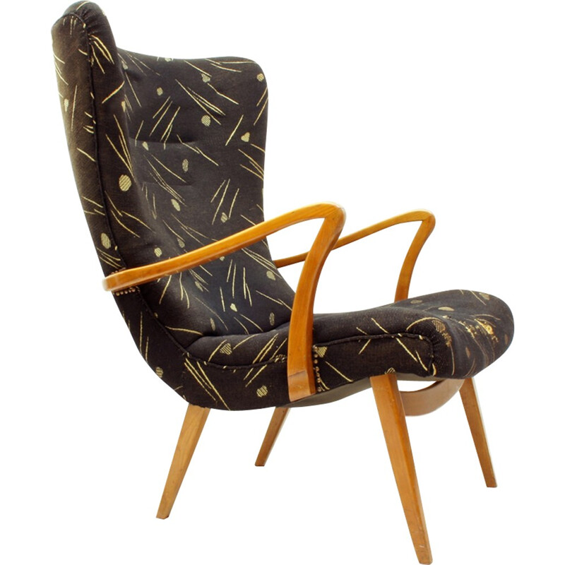 Vintage German Cherrywood Wingback Lounge Chair - 1950s