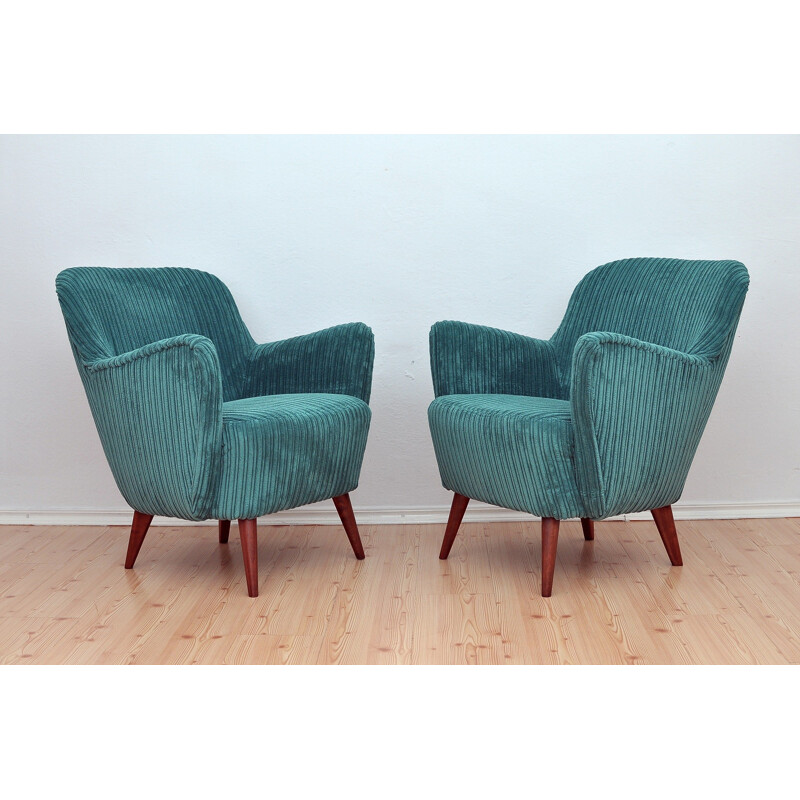 Paire de fauteuils vintages en tissu vert - 1960