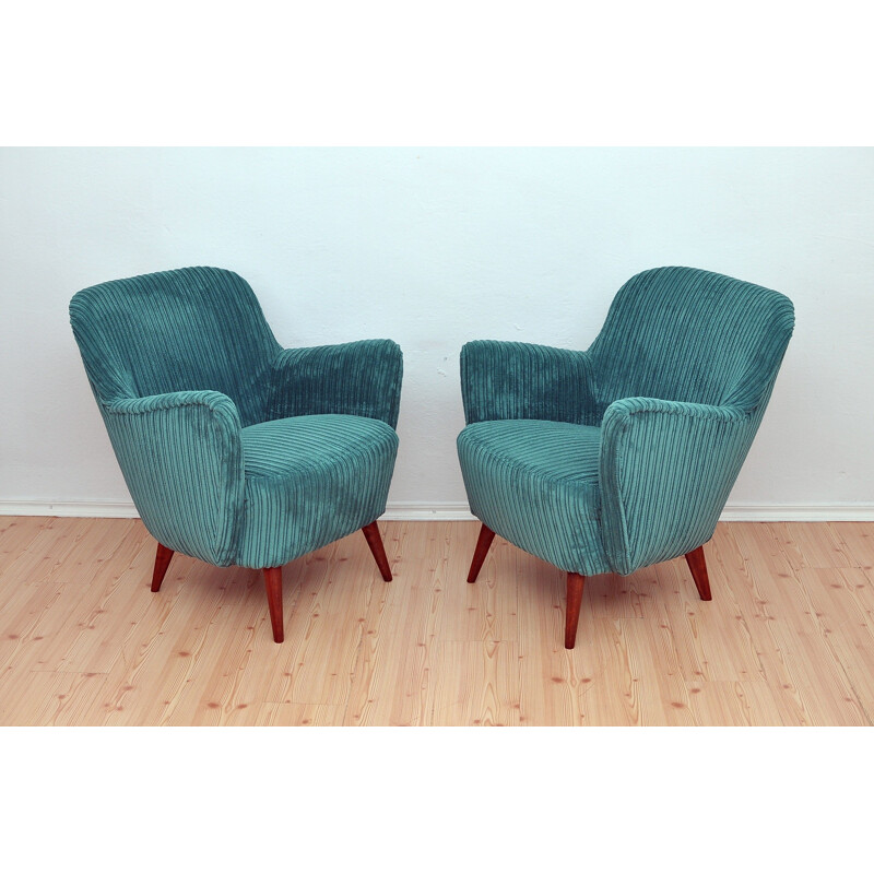 Paire de fauteuils vintages en tissu vert - 1960