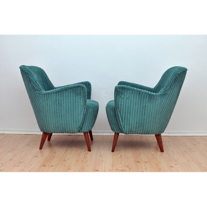 Paire de fauteuils vintages en tissu vert - 1960