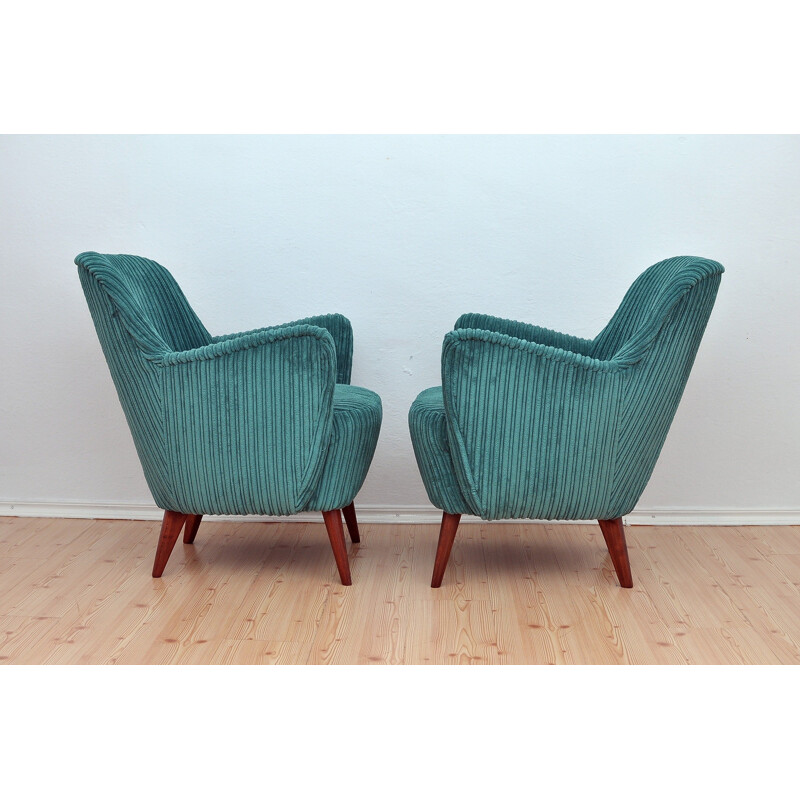 Set of 2 Green Vintage Armchairs - 1960s