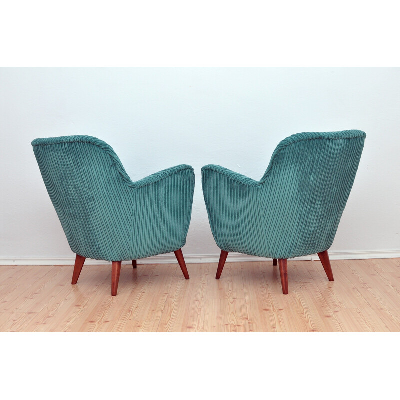 Set of 2 Green Vintage Armchairs - 1960s