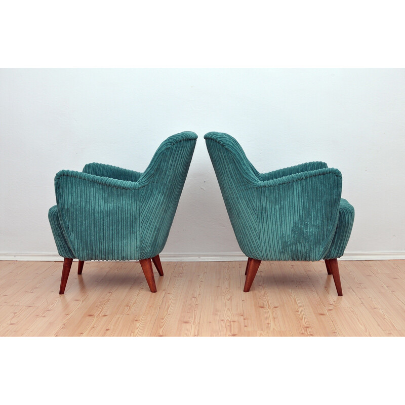 Paire de fauteuils vintages en tissu vert - 1960