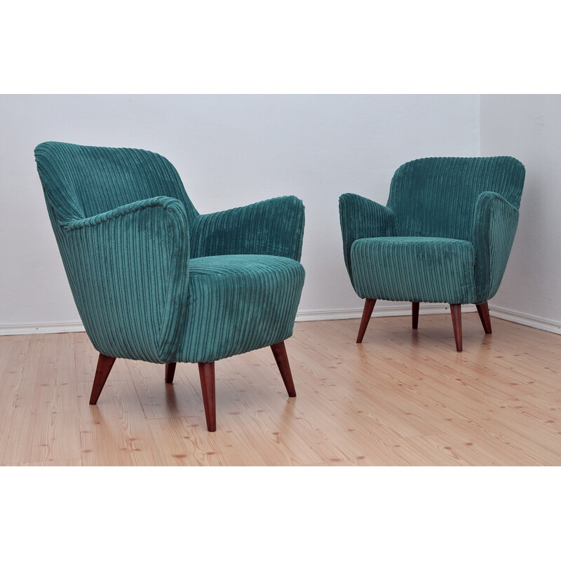 Set of 2 Green Vintage Armchairs - 1960s
