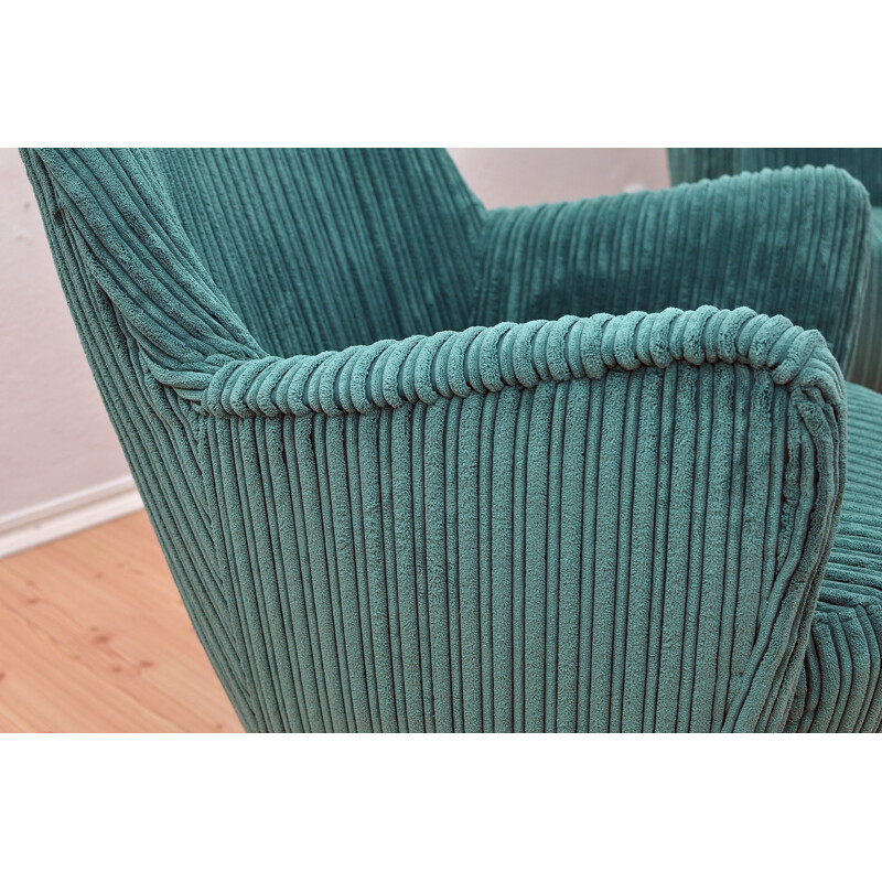 Paire de fauteuils vintages en tissu vert - 1960