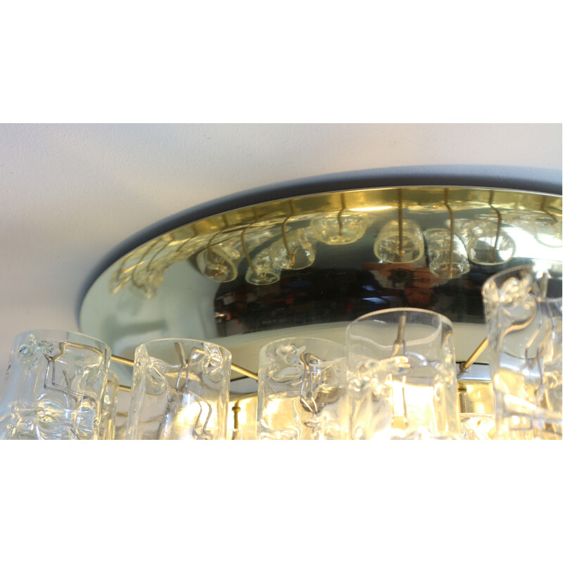 Doria Glass and brass Flush Mount Tube Chandelier - 1960s