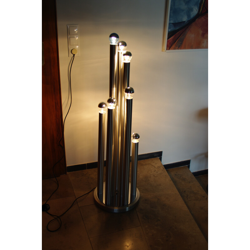 Lámpara de pie vintage de aluminio cepillado, 1970