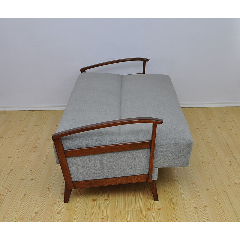Canapé vintage gris à 3 places en tissu et en hêtre - 1960