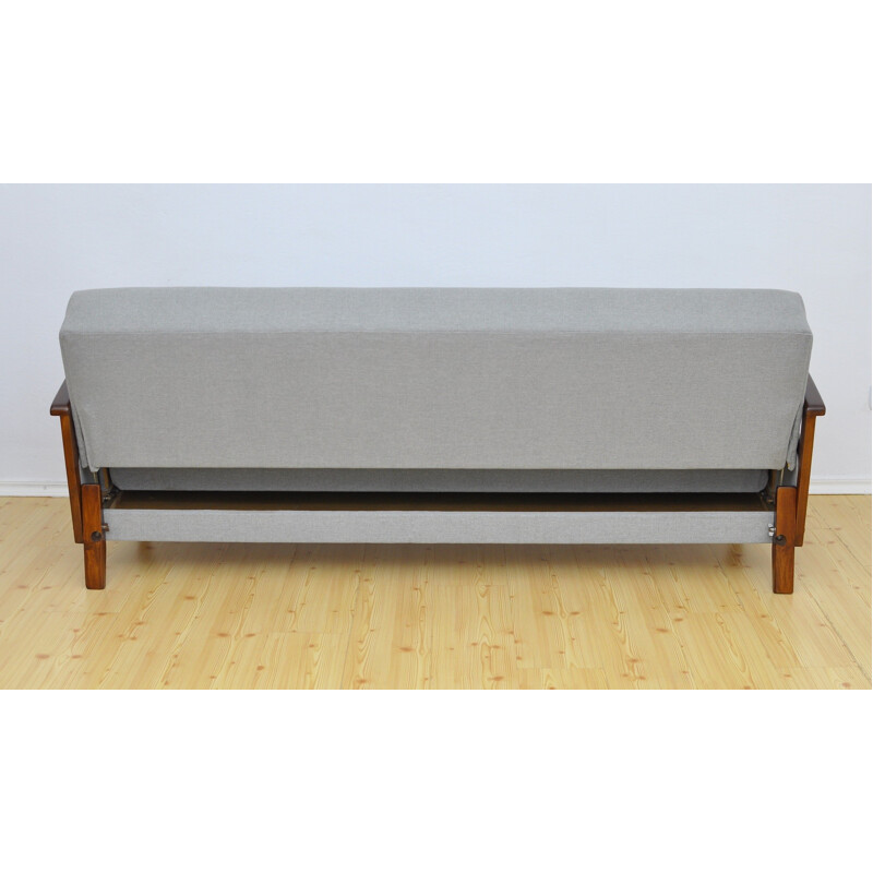 Grey 3 seaters Vinage Sofa Bed in fabric and beech - 1960s