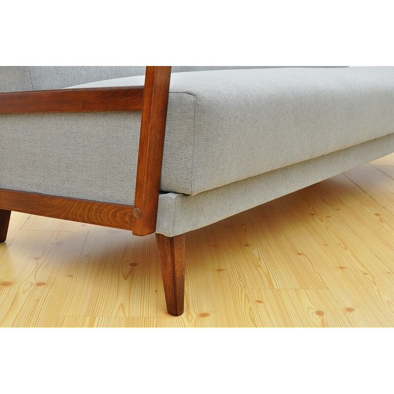 Grey 3 seaters Vinage Sofa Bed in fabric and beech - 1960s