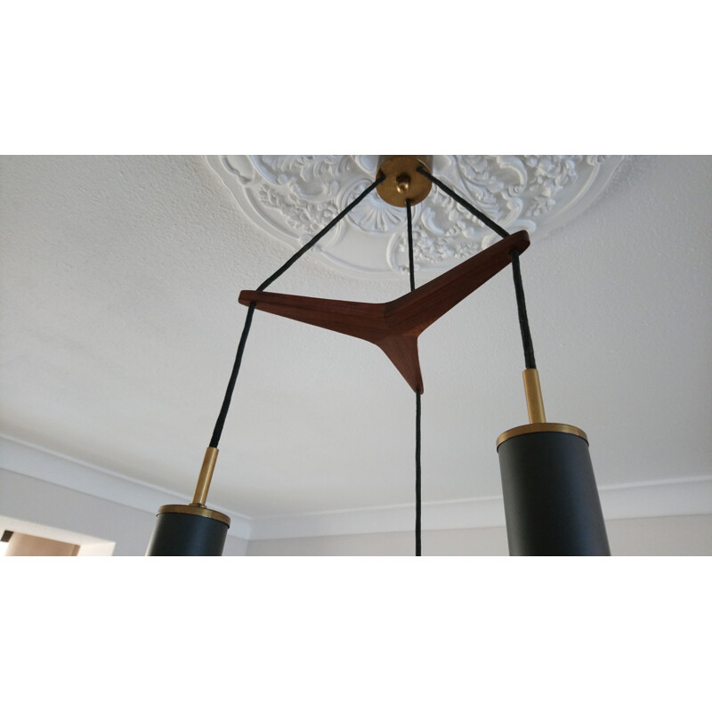 VIntage scandinavian hanging lamp with 3 spots ligths - 1970s