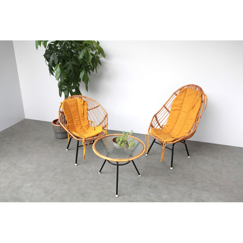 Vintage living room set in rattan - 1960s