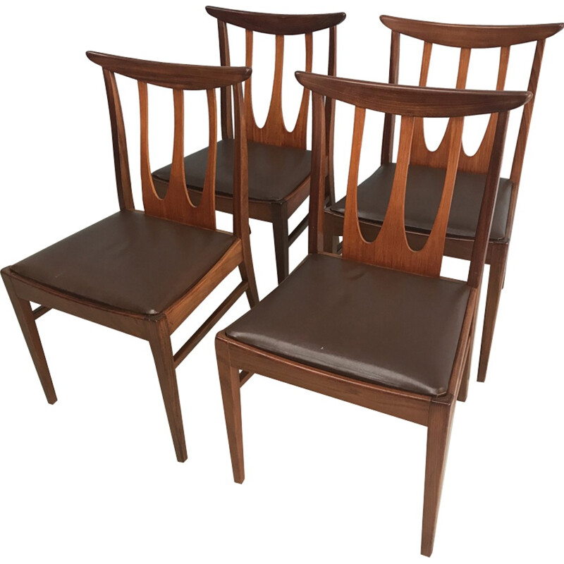 Suite de 4 chaises à repas marrons en teck par G-plan England - 1960