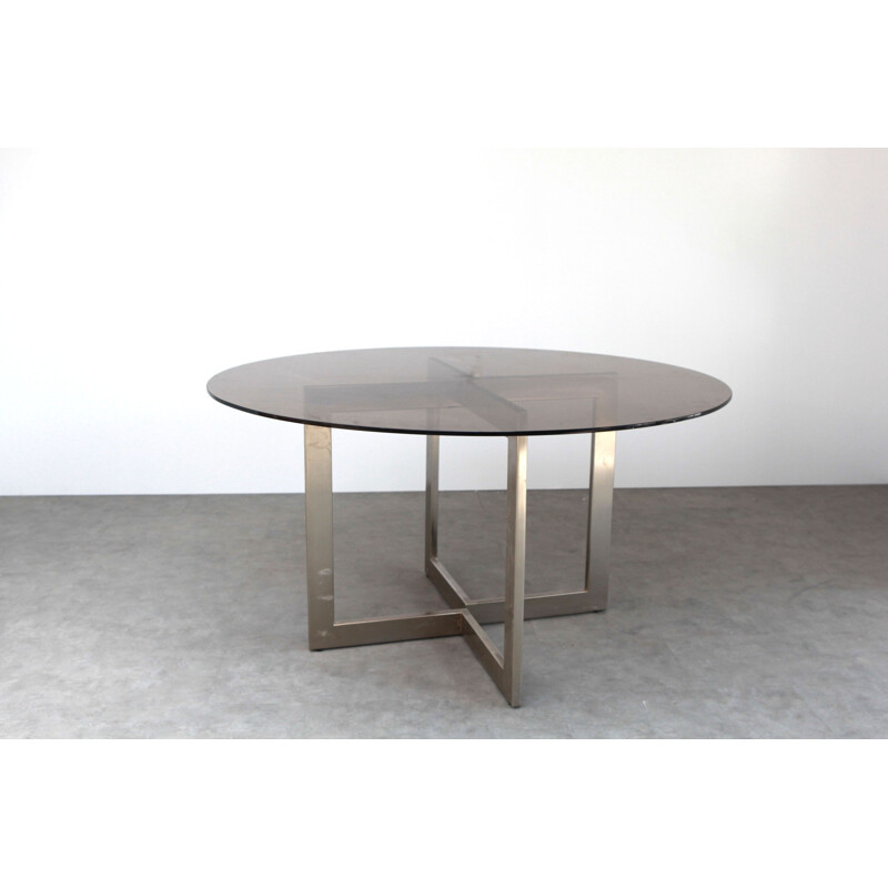 Vintage french table in smoked glass - 1980s