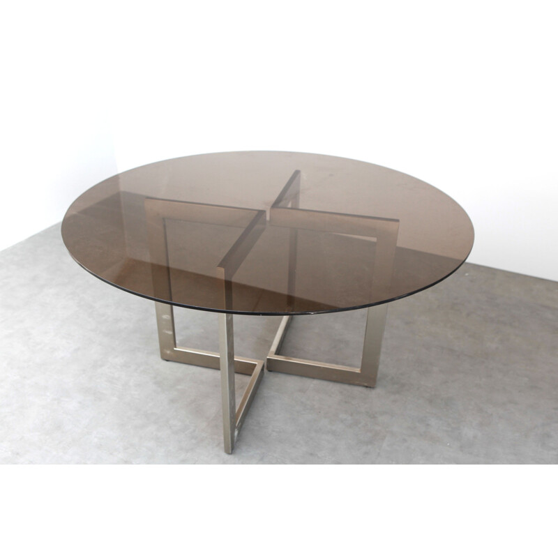 Vintage french table in smoked glass - 1980s