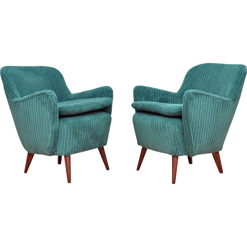 Set of 2 Green Vintage Armchairs - 1960s