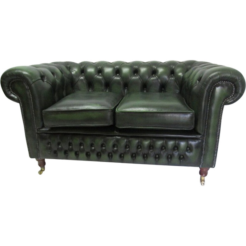 Vintage Chesterfield 2 seater leather English sofa - 1990s