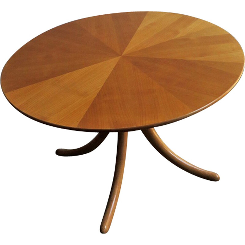 Vintage round coffee table in birchwood - 1960s