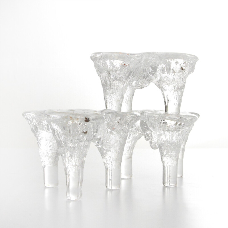 Set of 3 Candle Holders in Glass by Don Shepherd Blenko - 1970s