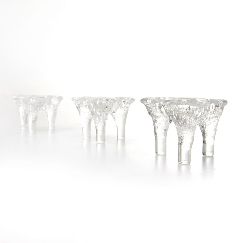 Set of 3 Candle Holders in Glass by Don Shepherd Blenko - 1970s