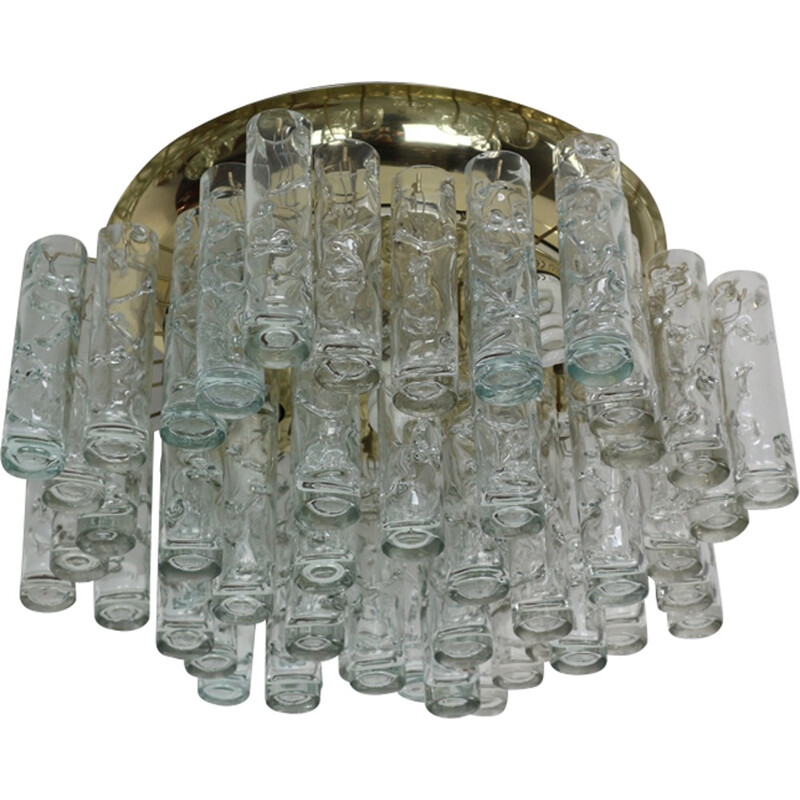 Doria Glass and brass Flush Mount Tube Chandelier - 1960s