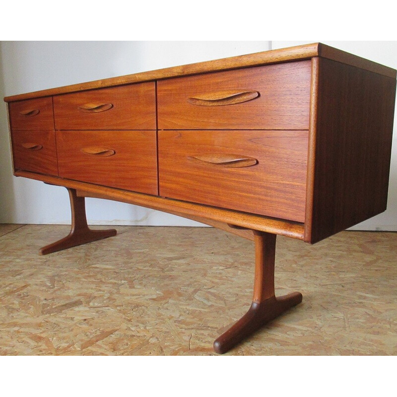 Long vintage teak chest of drawers by F.Guille - 1960s