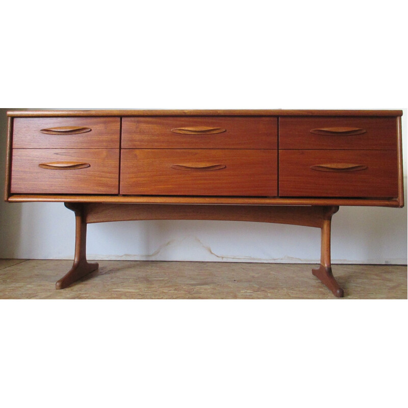 Long vintage teak chest of drawers by F.Guille - 1960s