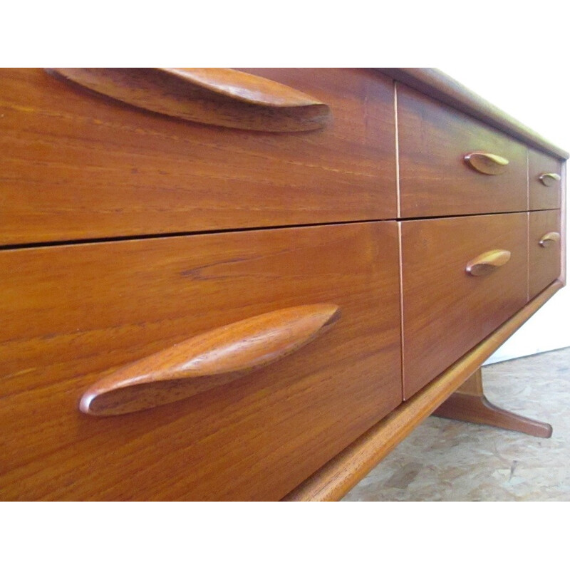 Long vintage teak chest of drawers by F.Guille - 1960s