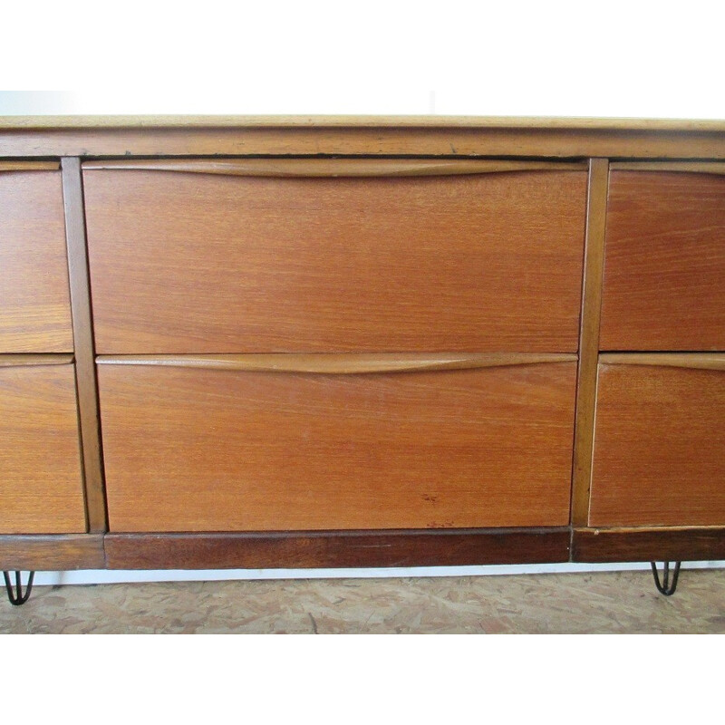 Vintage long chest of 6 drawers made of teak - 1960s