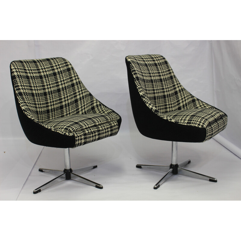 Pair of vintage swivel upholstered armchairs in  black and white - 1970s