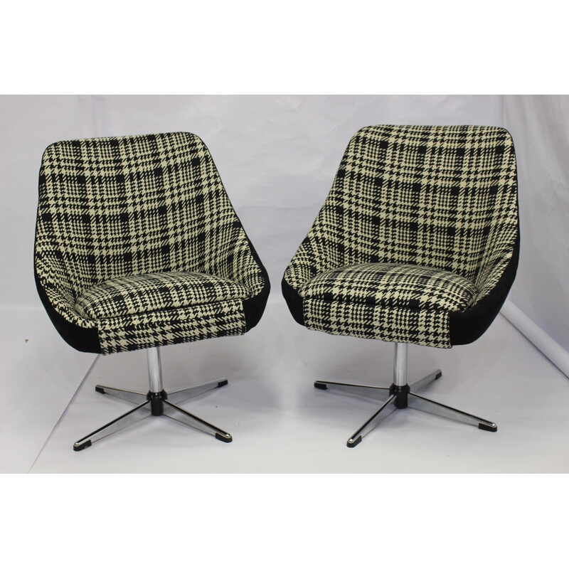 Pair of vintage swivel upholstered armchairs in  black and white - 1970s