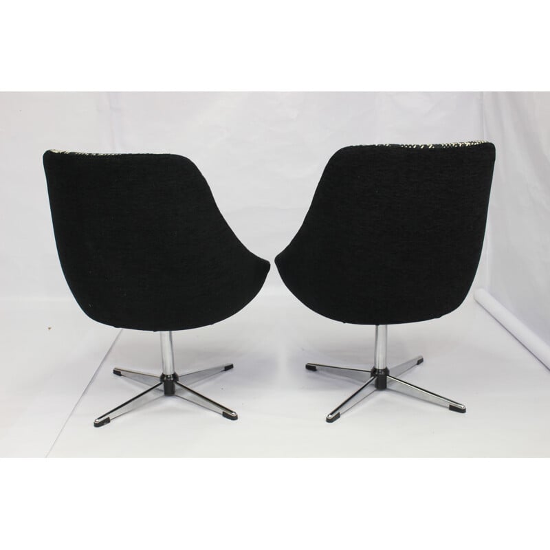 Paire de fauteuils vintage pivotants noir et blanc - 1970