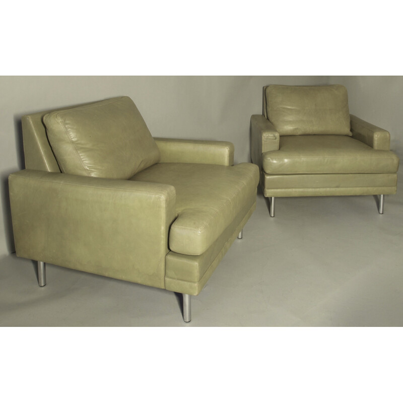 Vintage Swedish Light Pistachio Leather Lounge Chair - 1960s