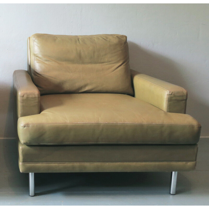 Vintage Swedish Light Pistachio Leather Lounge Chair - 1960s