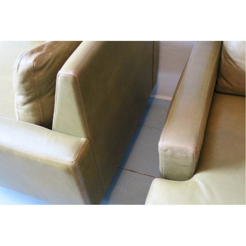 Vintage Swedish Light Pistachio Leather Lounge Chair - 1960s