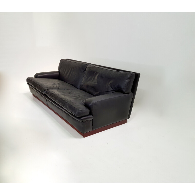 Canapé vintage "Merkur" 3 places en cuir noir par Arne Norell - 1960s