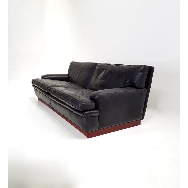 Canapé vintage "Merkur" 3 places en cuir noir par Arne Norell - 1960s