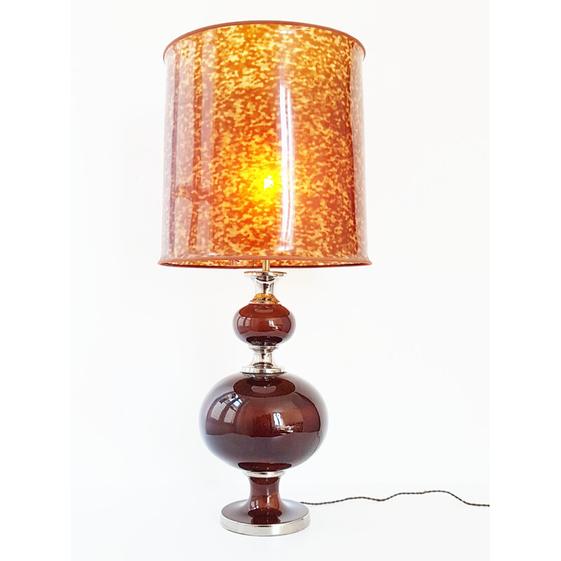 Lampe de table vintage en céramique et chrome - 1970